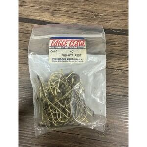 Eagle Claw CA101 Freshwater Assorted Fish Hooks 40 Count Made in USA Gold Bronze